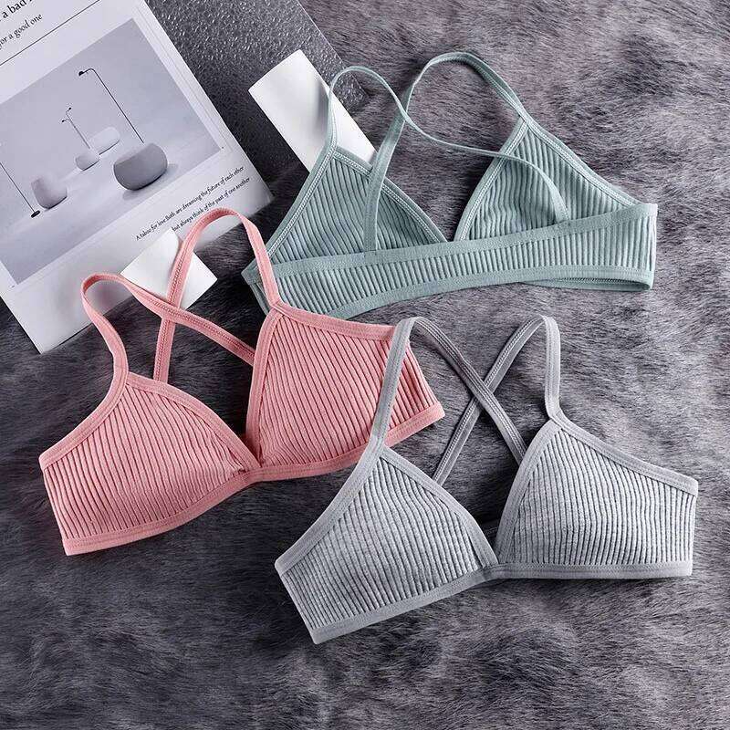Comfort Cotton Yoga Bras For Women Thin Sport Style Unlined Bralette Sexy Deep V Triangle Cup Cross Beauty Back Bra sujetador