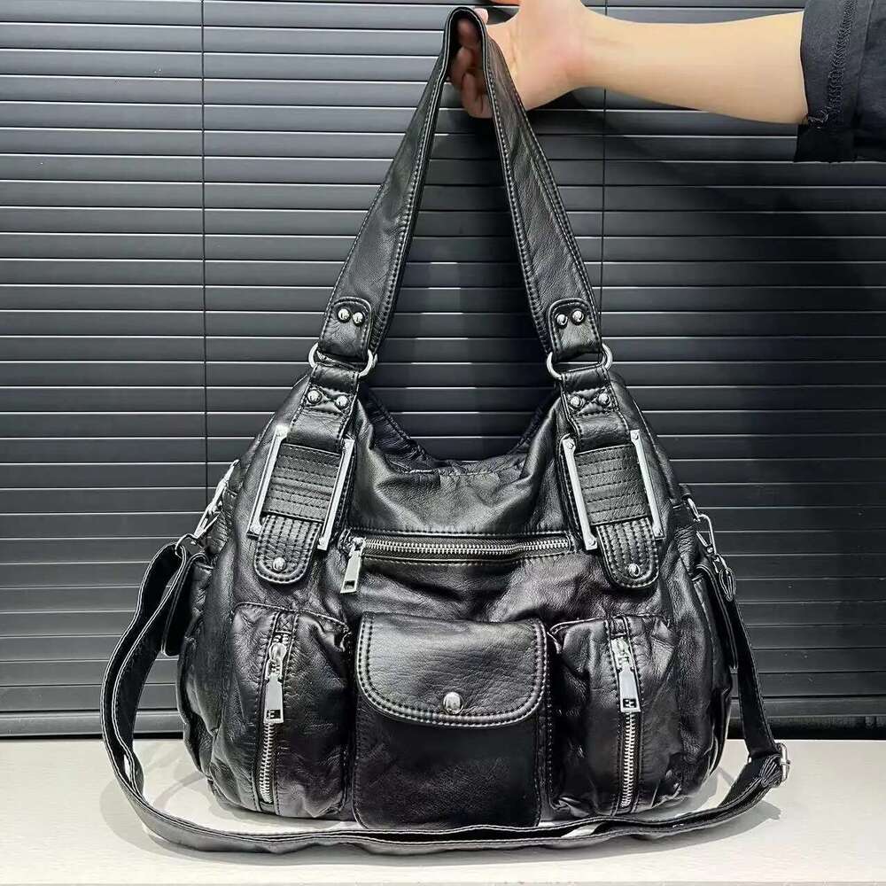 Designer Bag Women S Fashion Y K Hot Girl Motorcycle Old Lychee Pattern Multi Pocket Shoulder Crossbody Bag