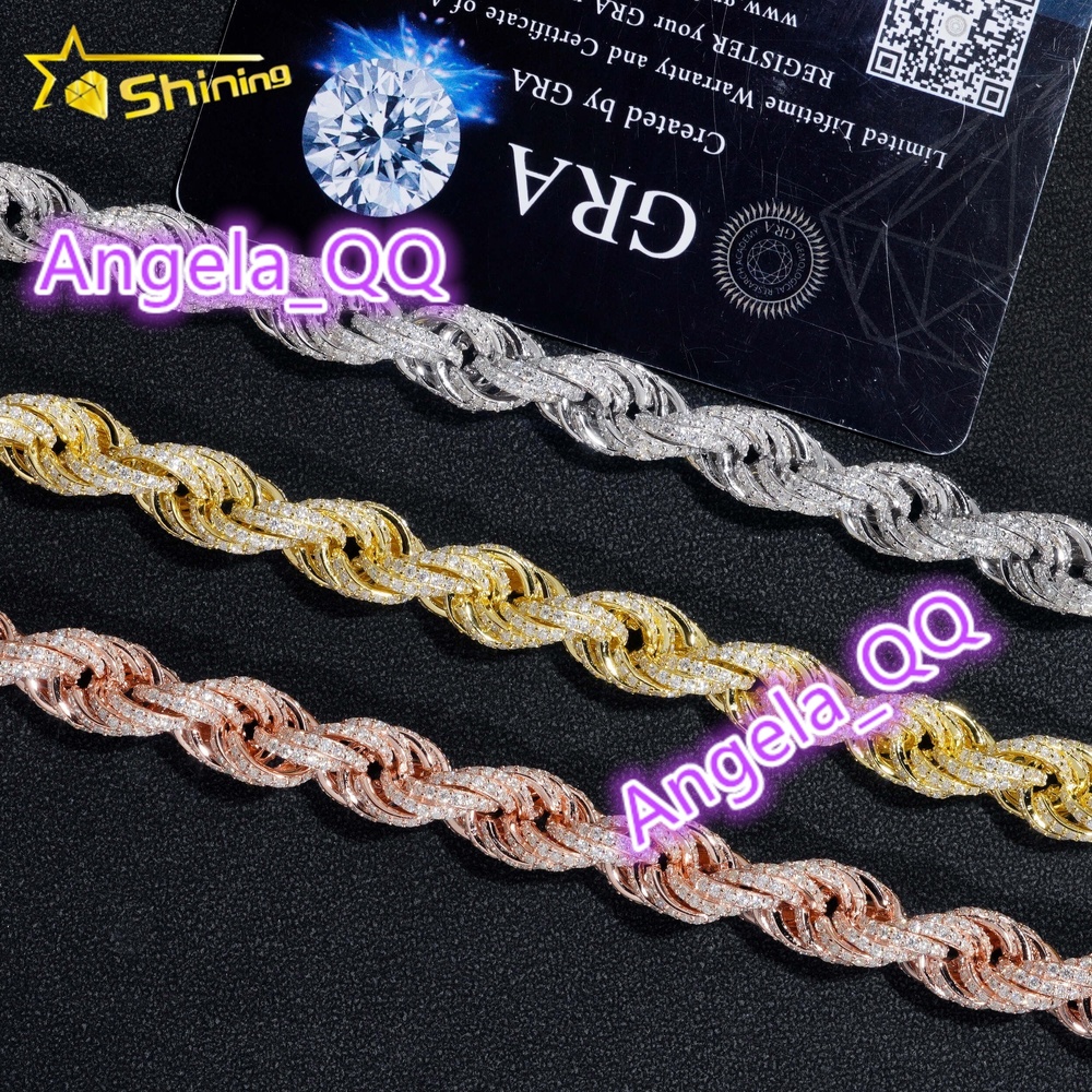 Big Size Moissanite Rope Chain Silver Jewelry Vvs Moissanite Rope Bracelet Necklace for Men and Women