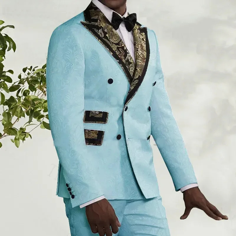 Yellow Floral Mens Suits Double Breasted Slim Fit For Wedding Business Tuxedo Groomsman Fashion JacketPants 2025 250520Z