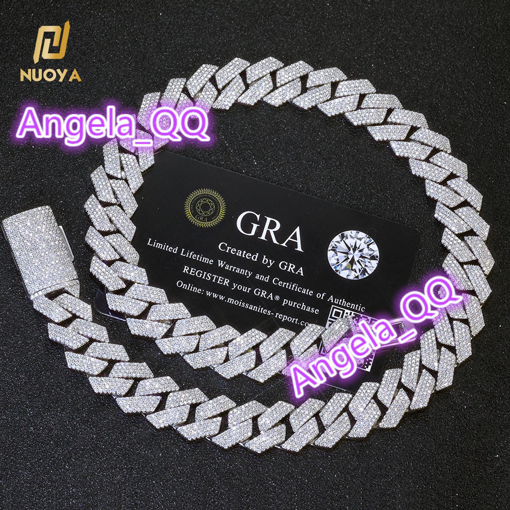 15mm Iced Out Cuban Link Necklace Men Hip Hop Jewelry Shiny VVS Moissanite 925 Silver Chain Gift for Party