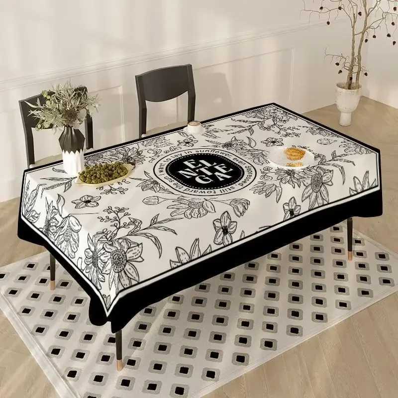 Retro Black White Floral Tablecloth Dustproof Wear-resistant Decorative Table Mat Eometric Pattern Rectangular Table Cover Y251201