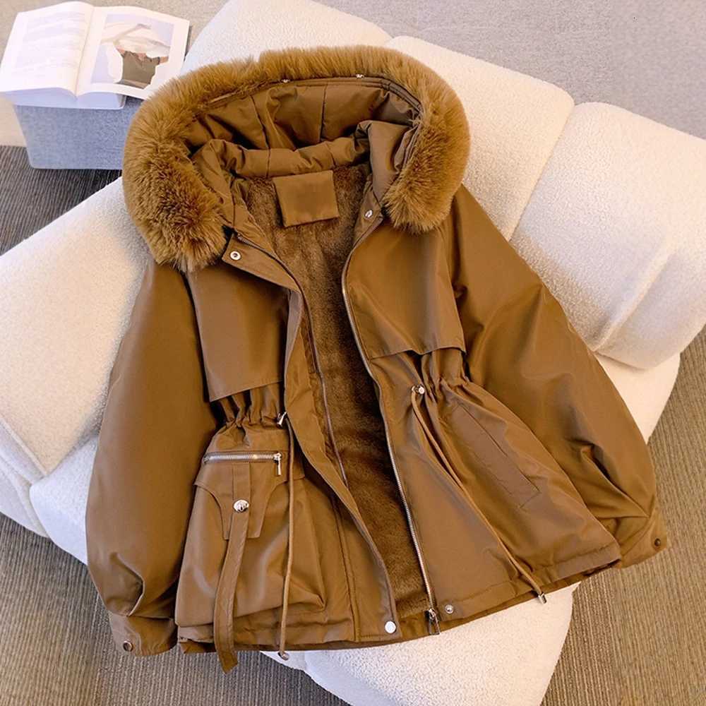 Womens Coats Cotton-Padded Plush Warm 2025 Autumn Winter Parkas Long Sleeve Hooded Fit Casual Outerwear Out Door JacketsT251201