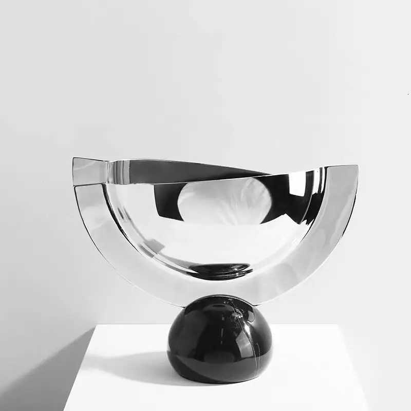 Creative Stainless Steel Semi-circar Ornaments Abstract Artwork Desk Decoration Modern Crafts Statue Ro Aesthetic Decor Y251201