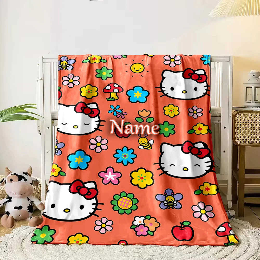 Sanrio Customized Name Personalized Blanket Hello Kitty Children Warm Soft Blankets Home Travel and Comfortable Blanket H251201