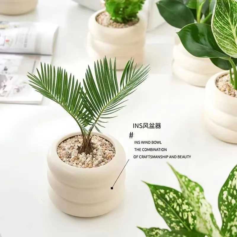 Simple Ceramic Flowerpot Off Desktop Green Plant Flowerpot Wind Silver Small Vase Flower Arrangement Decor Desktop Ornament Y251201