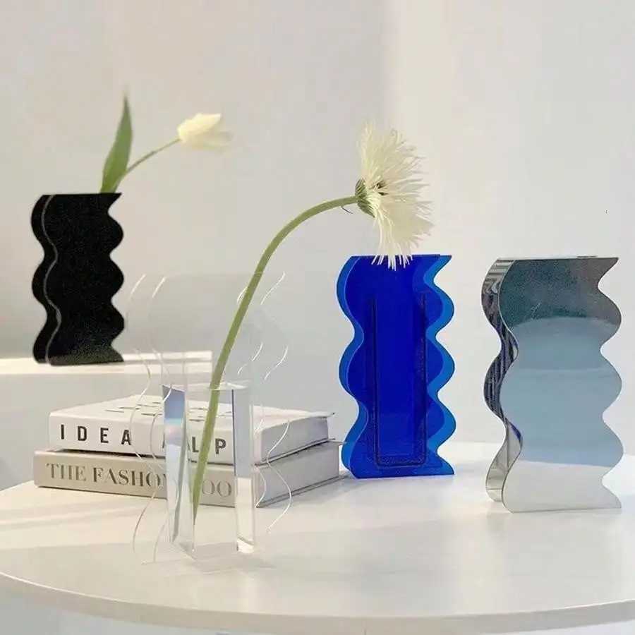 1pc Abstract Design Wave Vase He Decor Acrylic Vases Modern Art Living Ro Ornaments Table Decoration Y251201