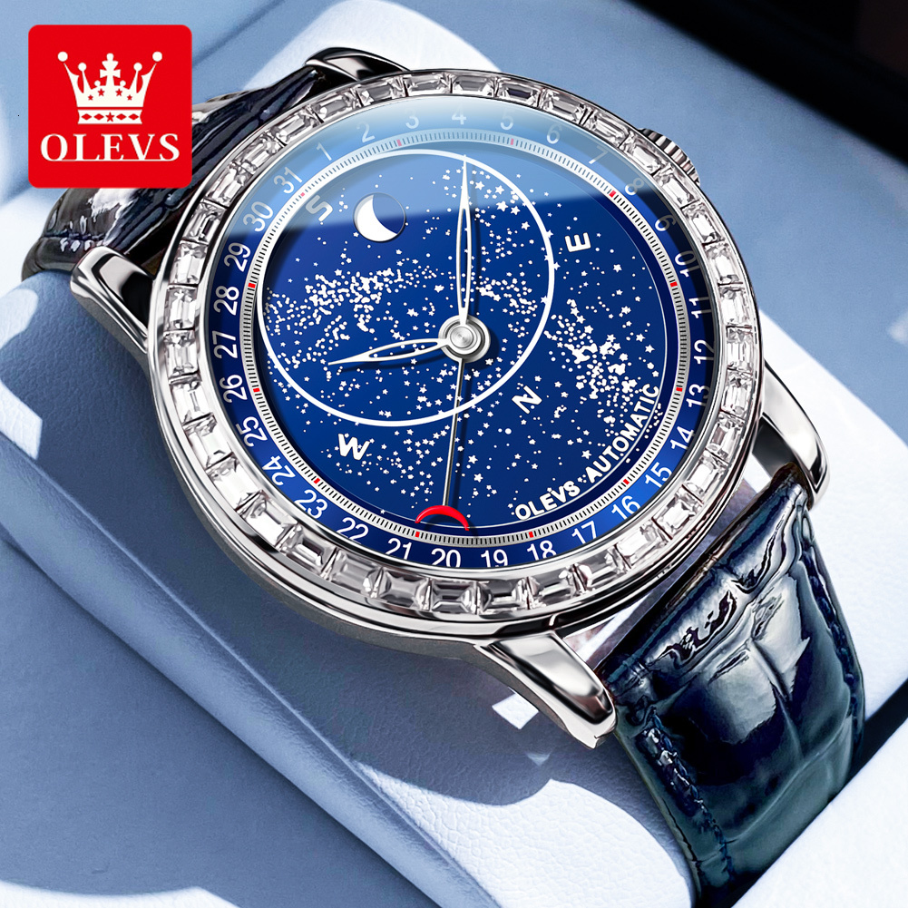 OLEVS Designer Luxury Men's Watches Romantic Starry Sky Bright Starry Sky Waterproof Mechanical Outdoor Business Watches Free Shipping Wholesale