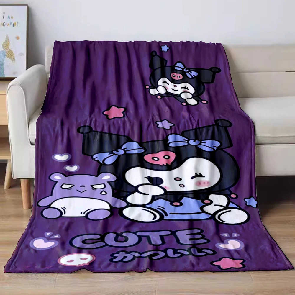 Sanrio Kuromi Cartoon Blanket Kawaii Flannel Blanket Child Soft Quilt Thicken Plush Sofa Four Season Multifunctional Nap Blanket H251201