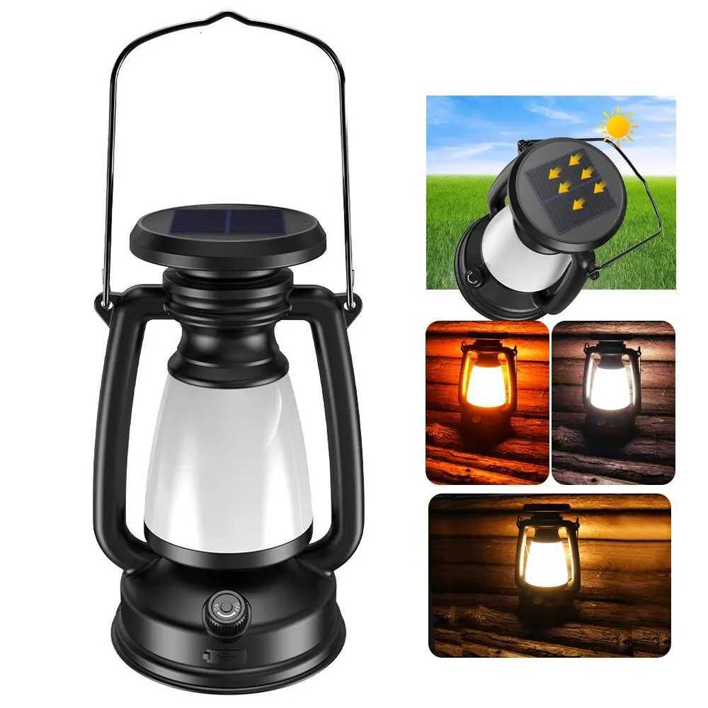 USB Rechargeable Camping Light Portable Camping Lanterns Hanging Tent Light 3000-5000K Stepless Dimming with Solar Charging M251201