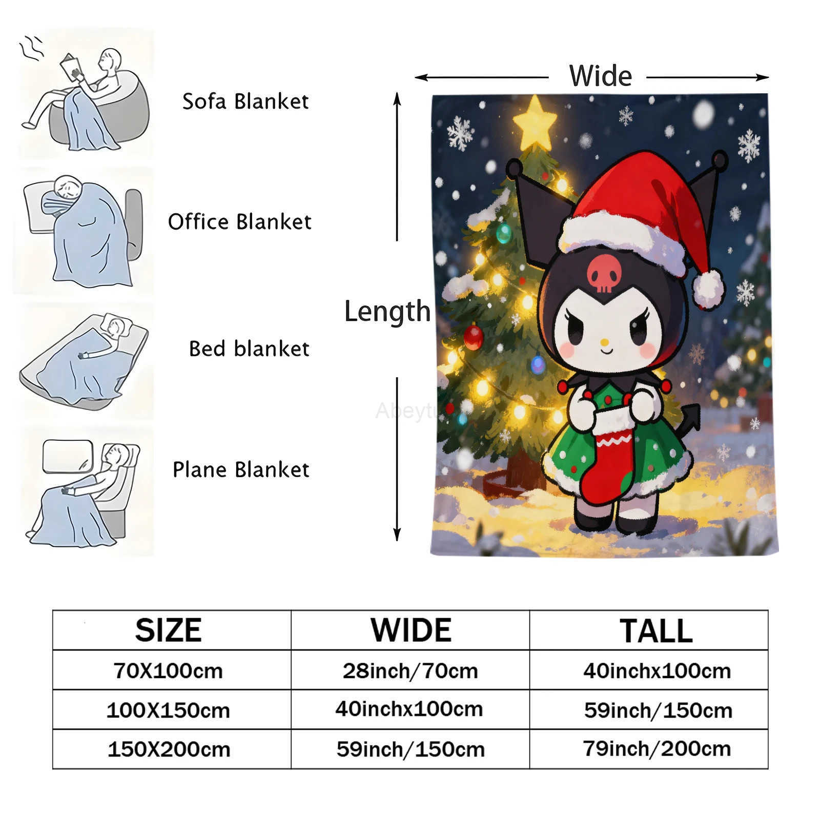 Sanrio Hot Cartoon Kawaii Kuromis Christmas Printed Blanket Flannel Fluffy Blanket For Bed Cartoon Sofa Travel Blanket Child Adult Gift H251201