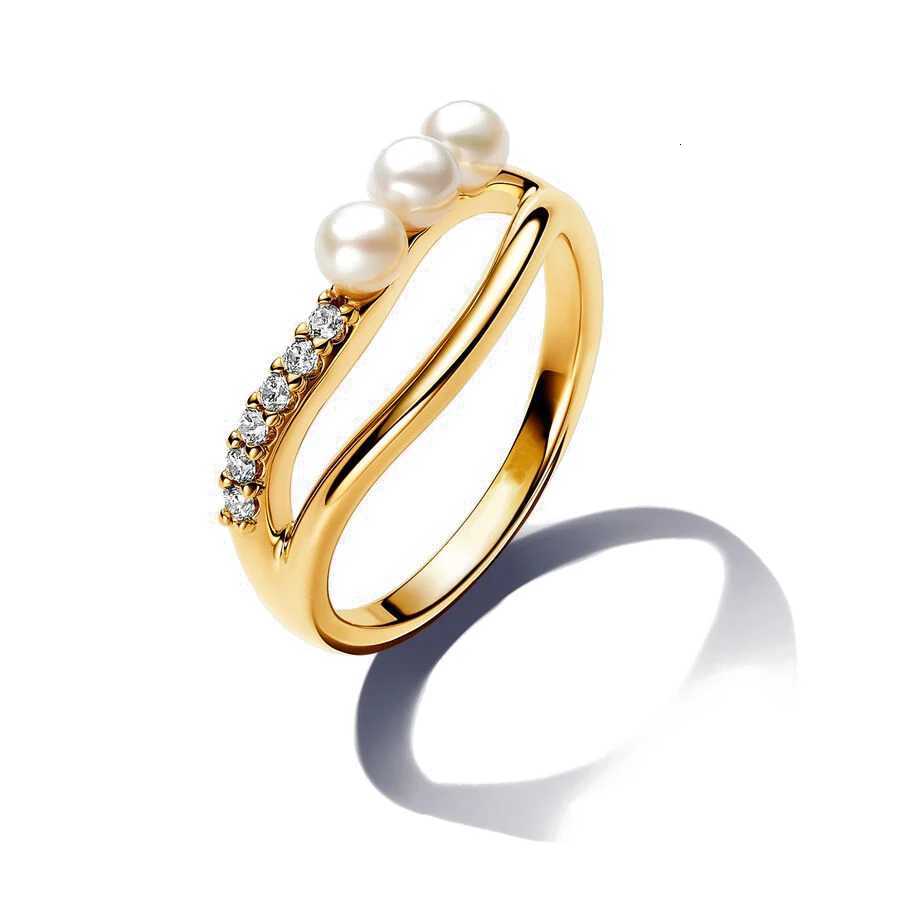 2025 New 925 Sterling Silver 18K Gold Plated Geometric Pearl Bow Heart Ring Rings Fashion Fine Jewelry For Women Size 6 7 8 9T251201