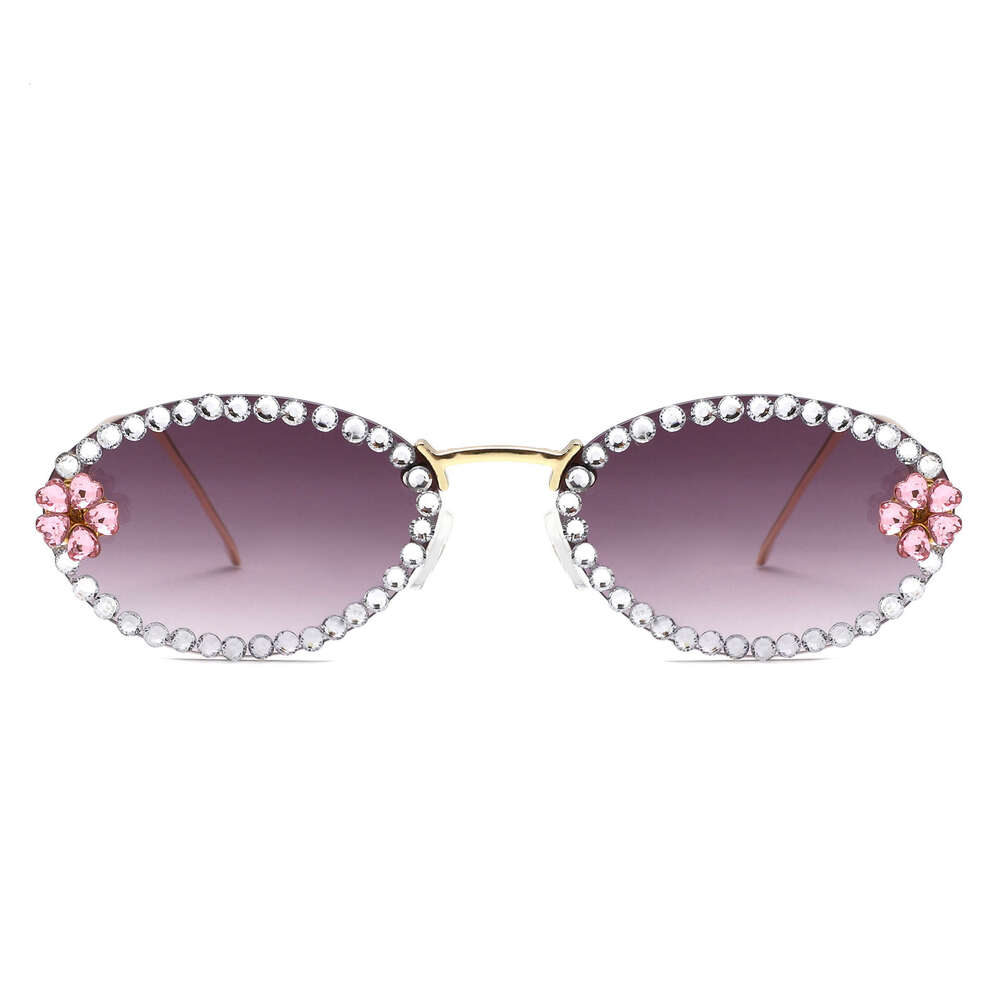 Full Oval Frame High-End Ins Style Sunshade for Women Photo Shoot Styling Inlaid Diamond Retro Sunglasses