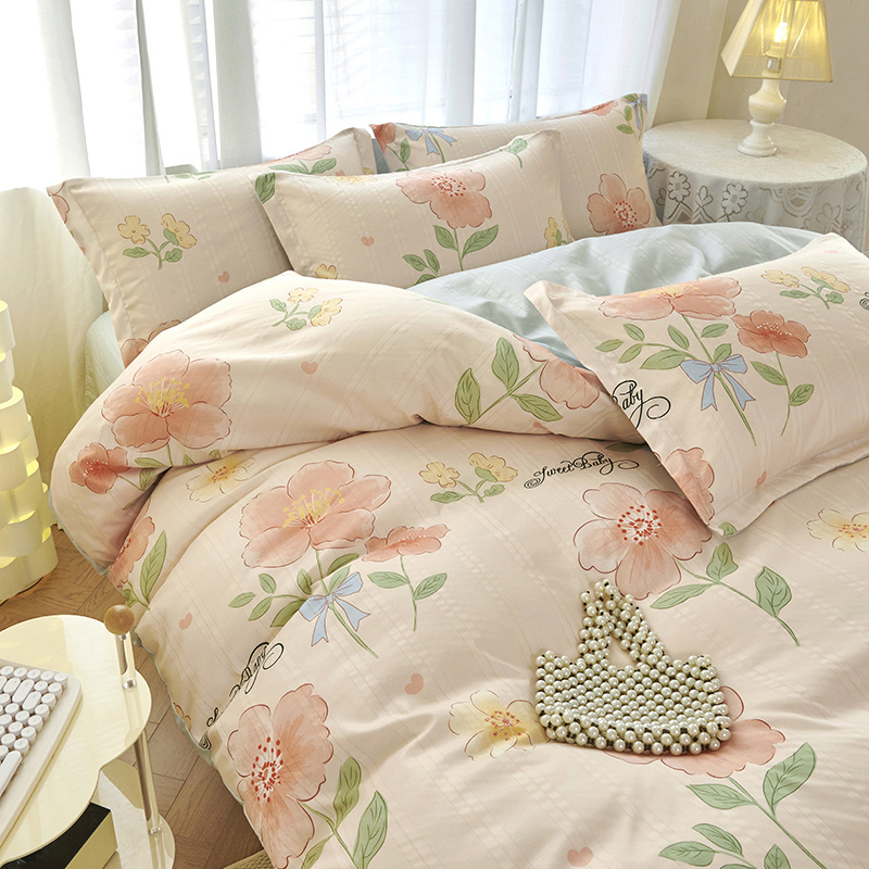 Luxurious Cloud-Like Voile Cotton Bed Sheet Set with Quilt Cover & Pillowcases - Soft Four-Piece Ensemble bedding