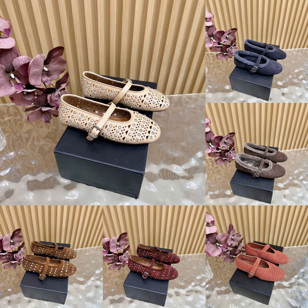 Mirror quality fishnet ballet shoes Luxury Mary Jane Designer flats alala Suede Leather Womens Lady Fashion Leisure formal outdoor sports walk shoe ballet flat