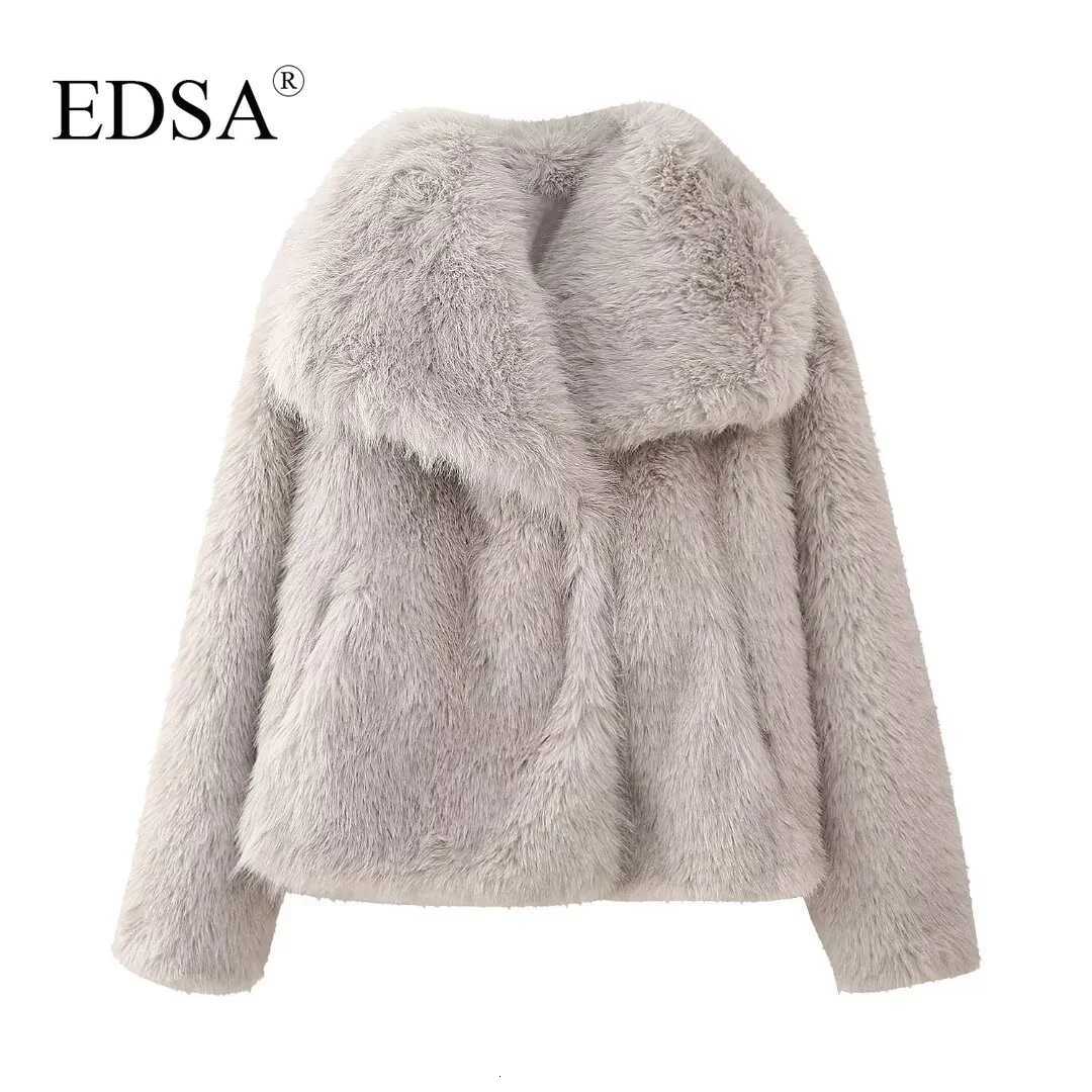 EDSA Women Fashion Faux Fur Jacket Vintage Turn-Down Collar Long Sleeve Coat Autumn Winter Woman Elegant StreetwearT251201