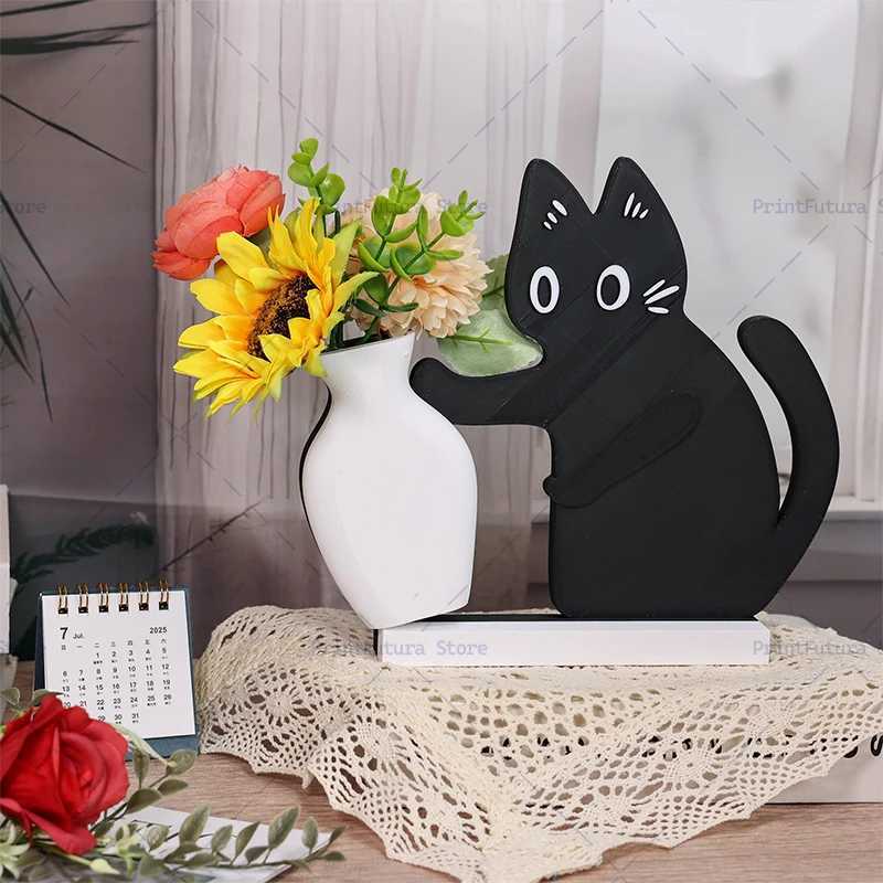 3D Printed Naughty Kitten Vase Cute Black Cat Decorative Ornament for Dried Flowers Vase Pen holder He Decoration Gift Y251201