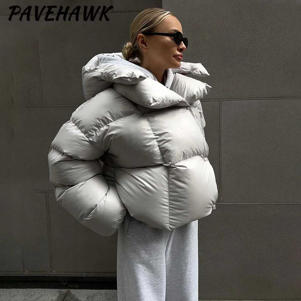 Winter Quilted Jacket Women Hooded Thick Warm Solid Streetwear Zipper Loose Down Parkas Streetwear Office Ladies Puffer OutwearT251201