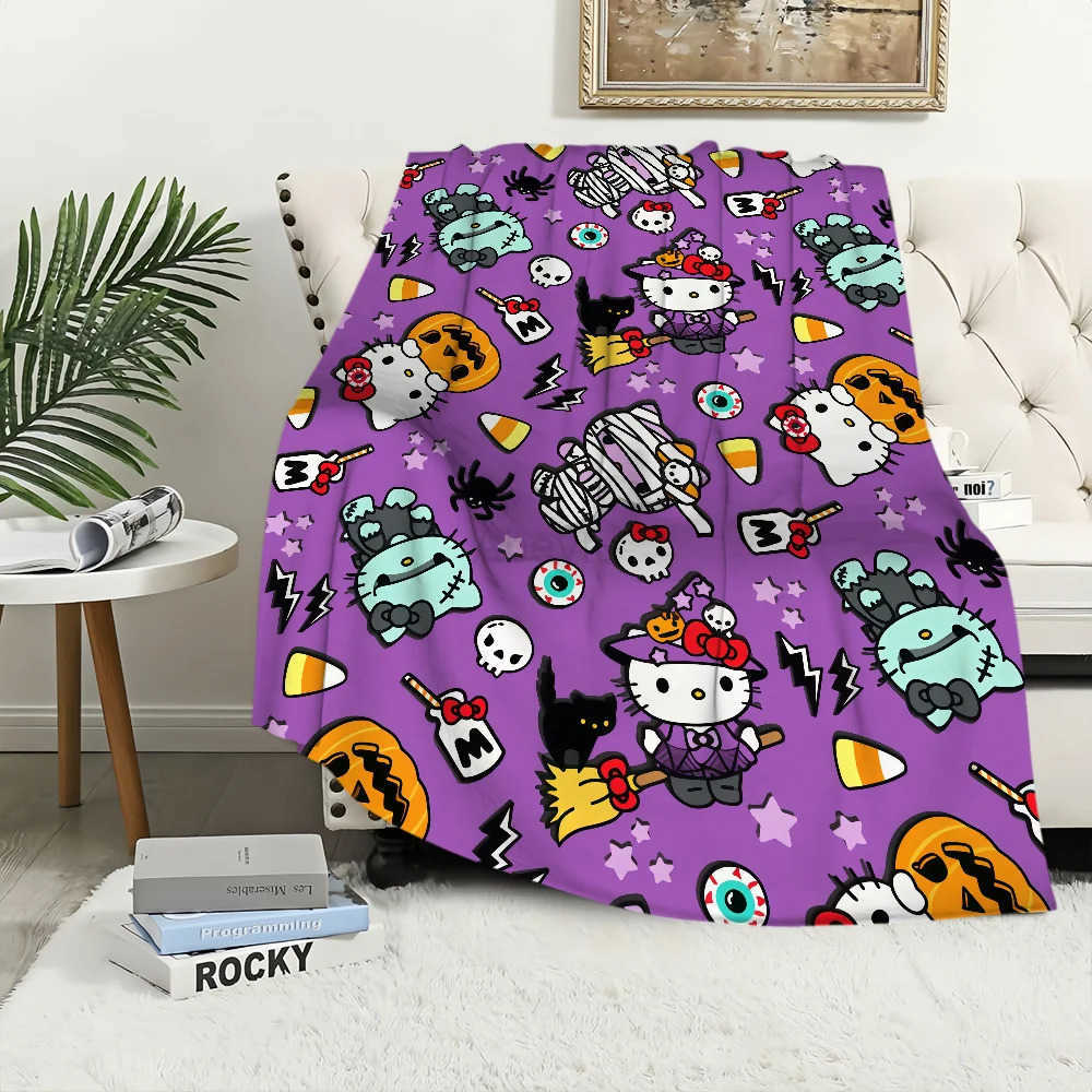 Sanrio Halloween Magical art cat cute H-Hello K-Kitty warm soft plush blanket for sofa living room office bedroom travel gift Flannel H251201