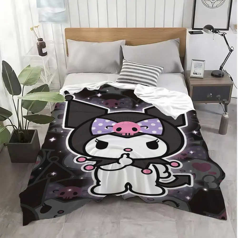 Sanrio Kawaii Black Kuromis Blankets Throw Blanket Fluffy Interior for Home Luxury Bedding Sofa Knee Soft Nap King Size Bed Throws H251201