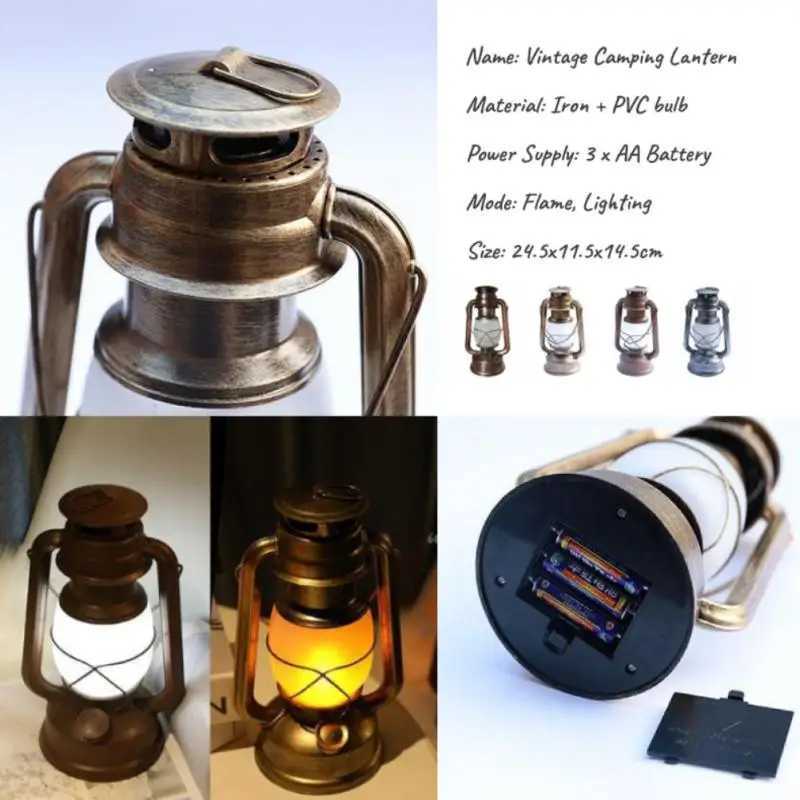Retro LED Lanterns Hanging Lighting Tent Lamp Portable Outdoor Camping 3AABattery Powered LED Table Lamp Travel Equipment M251201