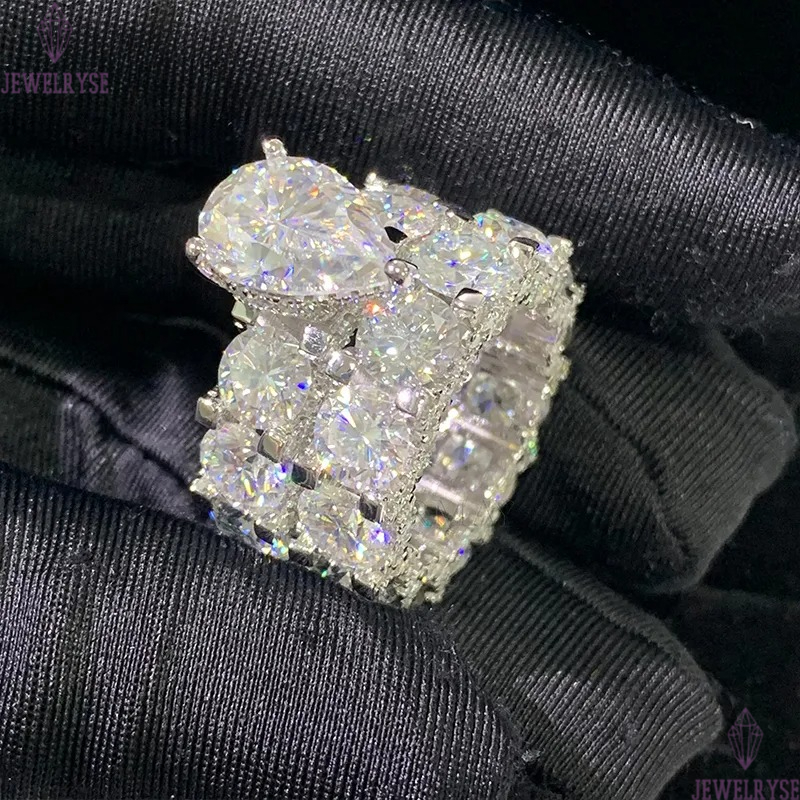 Cadermay luxury 5ct pear cut D VVS moissanite ring with 6mm round moissanite diamond eternity band moissanite ring set for women