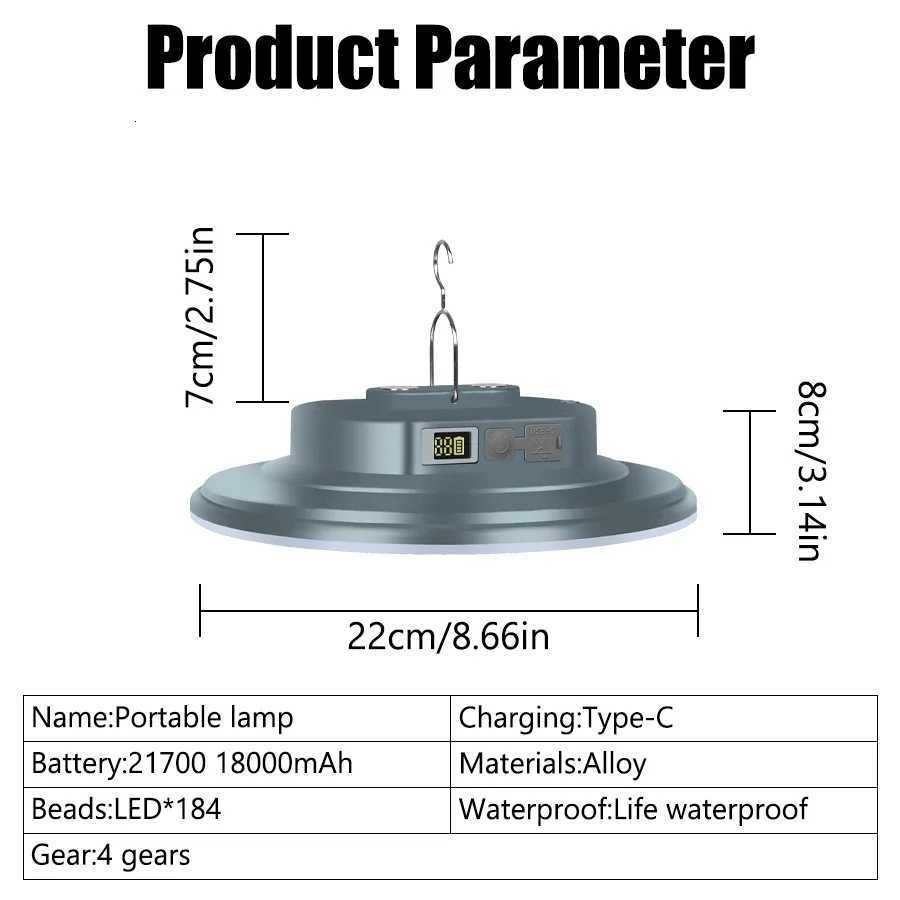 18000mAh LED Tent Light Rechargeable Lantern Portable Emergency Night Market Light Outdoor Camping Bulb Lamp Flashlight Home M251201