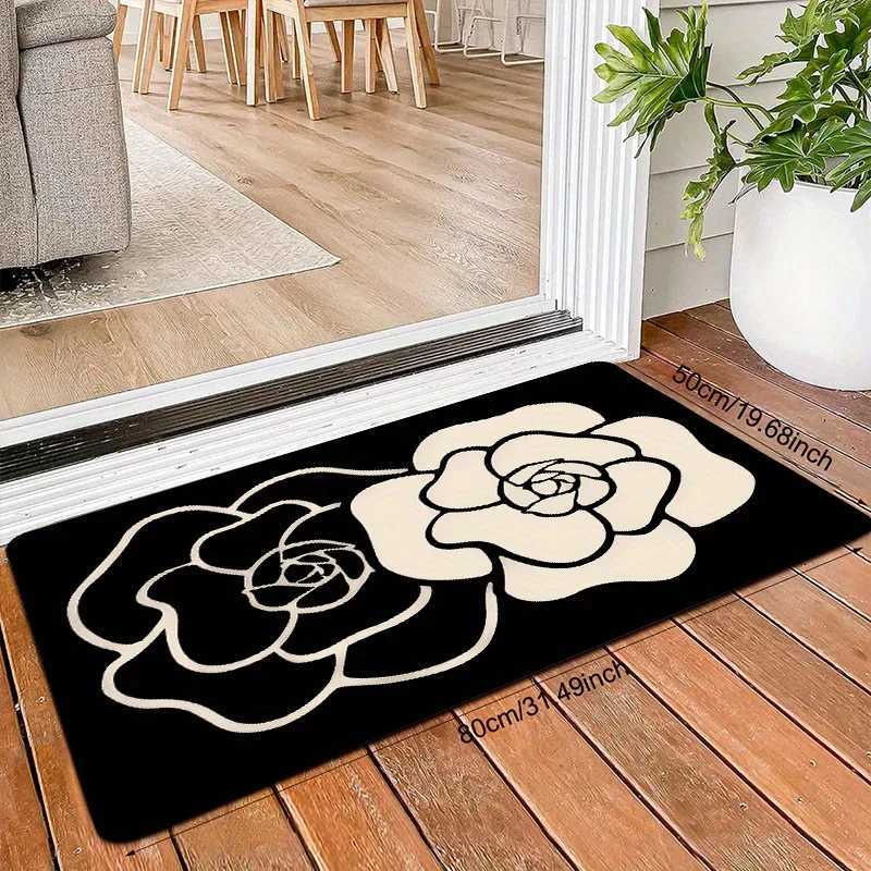 1 Piece Anti-Slip Soft Doormat with Elegant lia Print -Black and Polter Mat for Entryway Kitchen Bathro Living Ro luxury designer H251129