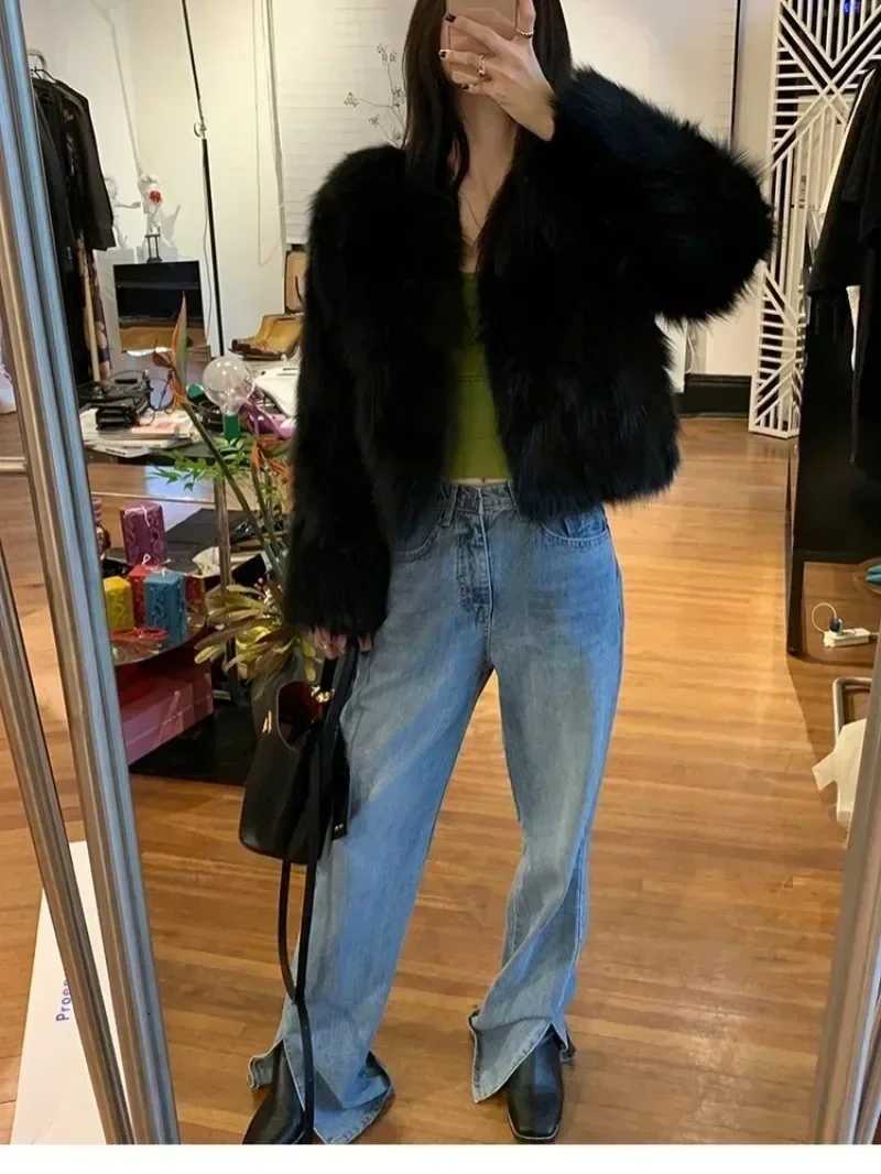 Faux Fur Coat Women Clothing Y2K Autumn New Fashion Casual Imitation Fox Fur Jacket Crop Loose All Match Warm Female WinterT251201