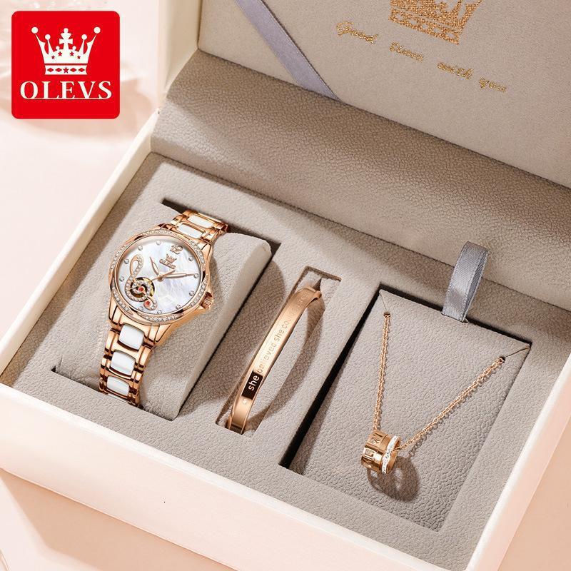 OLEVS Designer Luxury Women's Business Watch Fashion Inlaid Diamond Dial Waterproof Fully Automatic Mechanical Watch Festival Watch Gift Box Free