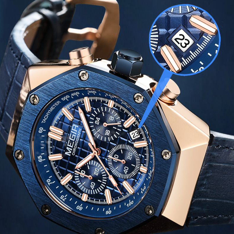 MEGIR Designer Trendy Brand Men's Watch Versatile Waterproof Business Quartz Watch 2213 Steel Rim Luxury Hot Selling Wristwatch Festival Gift Fre