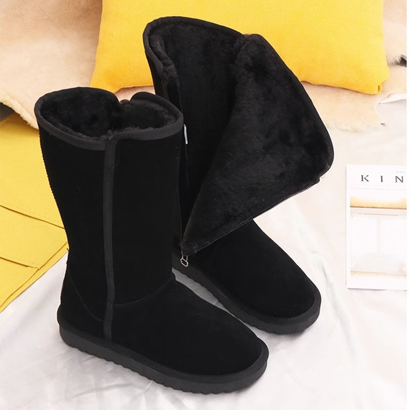 Luxury Boots Women High-Knee Side Zip Snow Boots 2025 Winter Fashion Fleece-Lined Wool-Lined Round Toe Thick Sole Cold Weather Boots Free Shipping