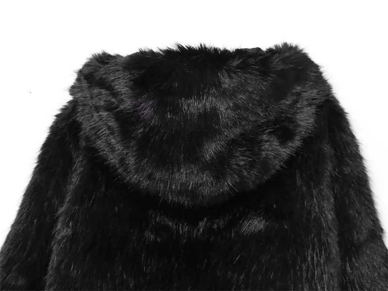 Womens Jacket 2025 Autumn/Winter New Style Black Long-Sleeve Faux Fur Hooded Jacket Fashionable and WarmT251201