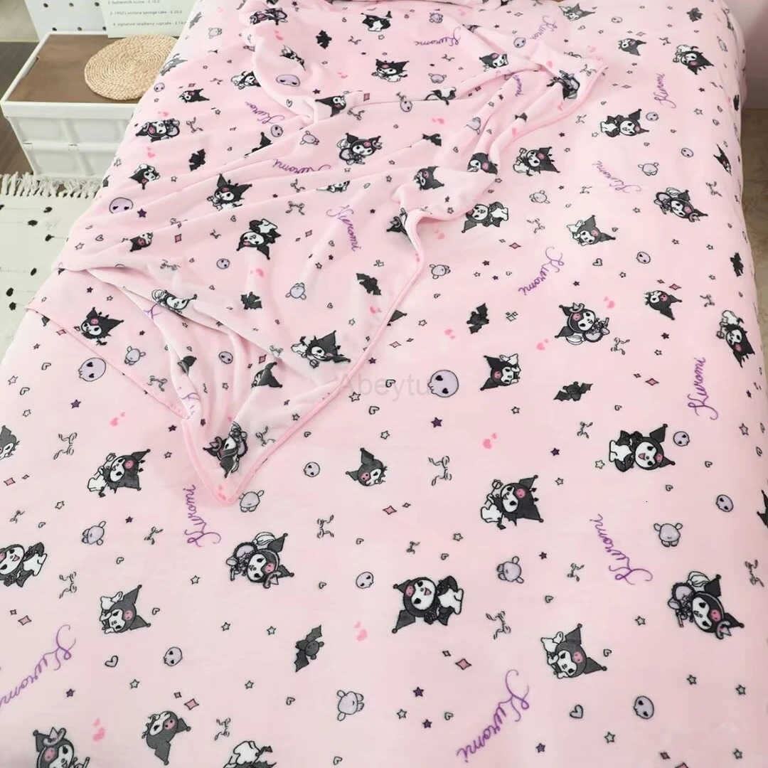 Sanrio Pink Kuromi Blanket Warm Flannel Blanket Pillowcase Comfortable Cartoon Pattern Printing Blanket Bedspread Bedroom Sofa Bed Girl H251201