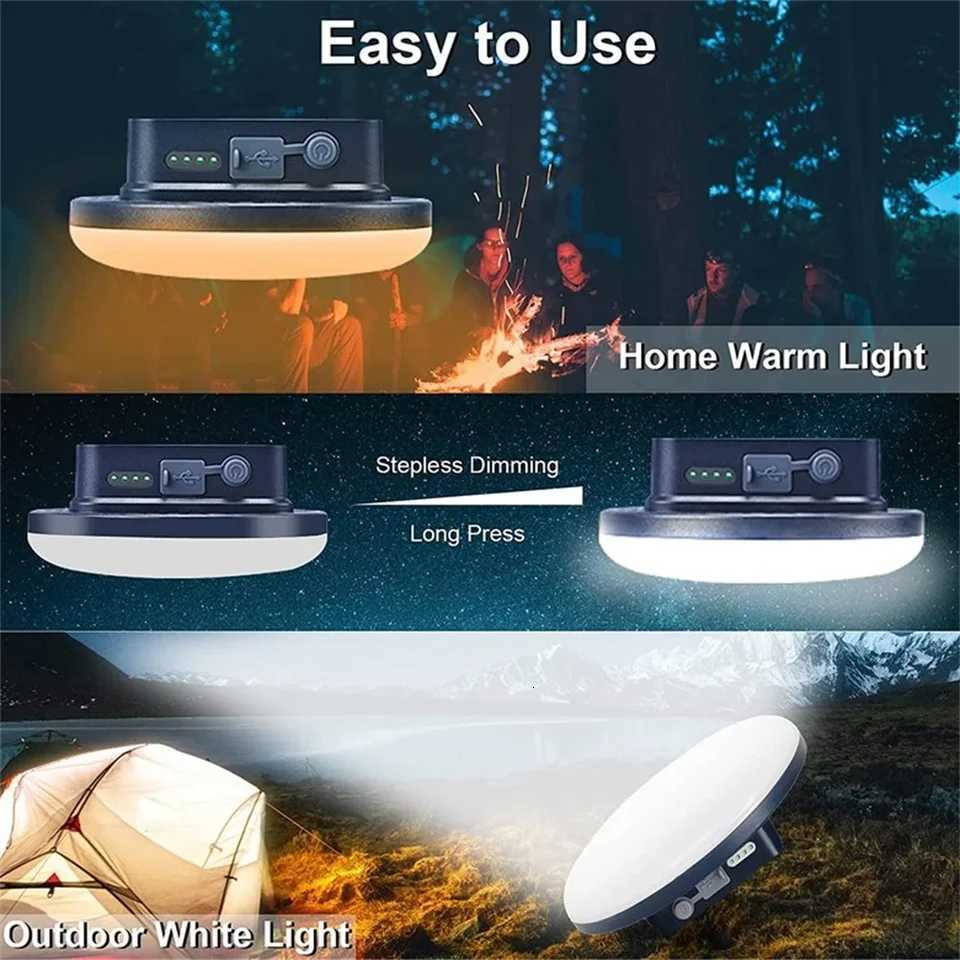 LED Rechargeable Camping Light USB Charging Portable Tent Lantern Night Emergency Strong Light Flashlight Dimming Outdoor Hiking M251201