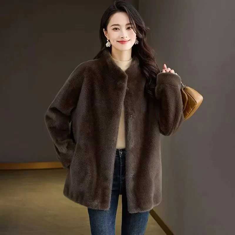 Environmental Protection Mink Velvet Coat Women New Fur Jacket Winter 2025 Thicken Fur Coat Long Fashion Collar Outwear FemaleT251201