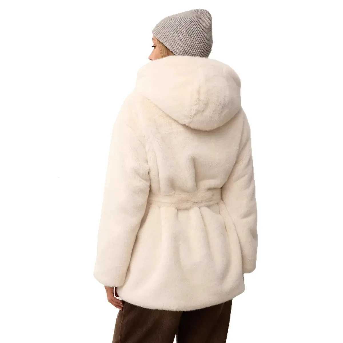 KIDCRKJ Winter Women Mink Fur Jackrt Luxury Lapel Belted White Lady Faux Fur Coat Fashion Loose Chic Female Fluffy Fur JacketT251201