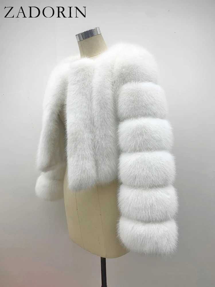 ZADORIN Luxury Fur Coats Long Sleeve Cropped Fluffy Faux Fox Fur Coat Women Pink White Jacket Tops Winter Jackets for Women 2025T251201