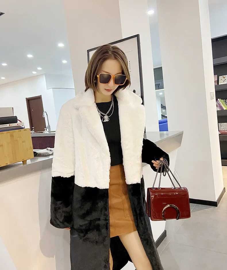 Winter Contrast Faux Fur Coat Women Long Sleeve Thick Warmth Outwears OvercoatAutumn New ClothesT251201