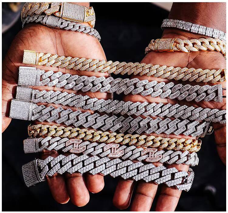 Women Cuban Link Chain Vvs Moissanite Pass Diamond Tester 10mm 18inch GRA Certificate Moissanite Cuban Chain S925 Gold Plated