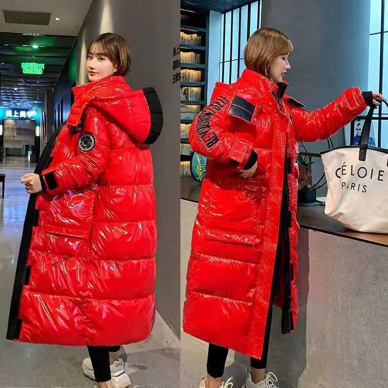 Black Glossy Parker Female Warm Winter Thicken Down cotton Jacket Windproof Rainproof Womens Hooded Coat Casual Long OvercoatT251201