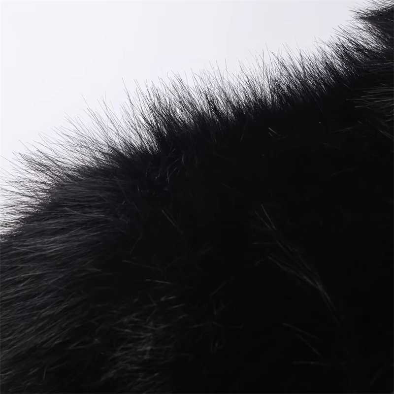 Black Faux Fur Bomber Jacket for Women - High Collar Zipper Closure Soft Fluffy Texture Stylish Cold-Weather CoatT251201