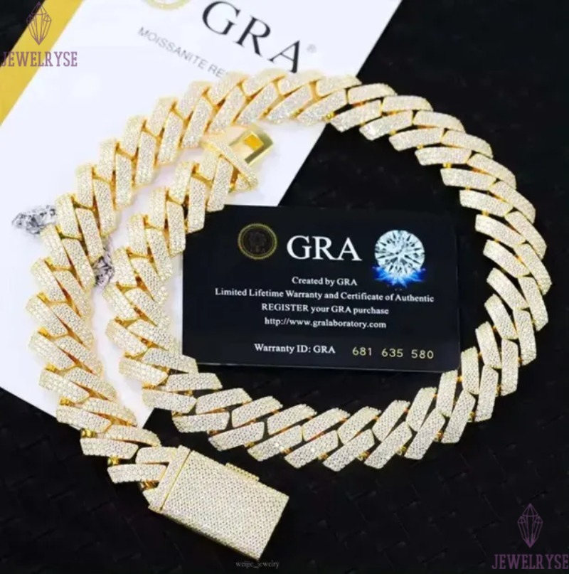 Hip Hop Inspired Sterling Silver Cuban Chain with Diamond Cut Stones for Men