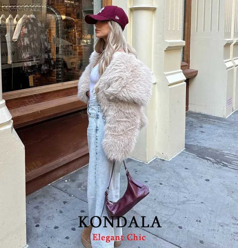 KONDALA Elegant Fur Coat Women Fall Winter Fashion Warm Faux Fur Brown Coat 2025 New Fashion Vintage Casual Female Jacket CoatT251201