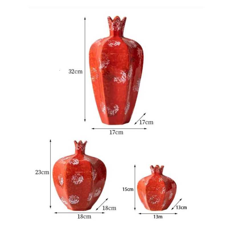 Red Pegranate Ceramic Vase Handmade Porcelain Bottle Flower Arrangement Accessories Flower Vase He Decoration Accessories Y251201