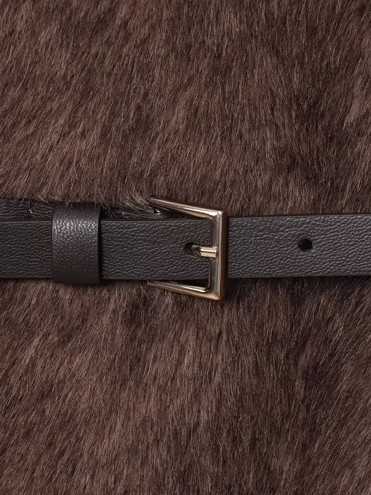 European and American style autumn new womens casual temperament simple artificial fur effect sleeveless with belt jacketT251201