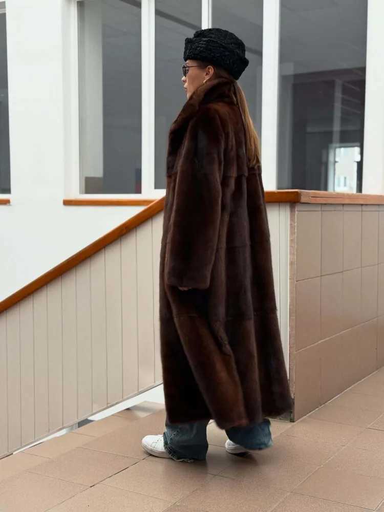 BJTZ 2025 New Womens Faux Fur Coat Midi Length Winter Jacket Warm Thick Plush Outerwear Elegant Luxury For Autumn WinterT251201