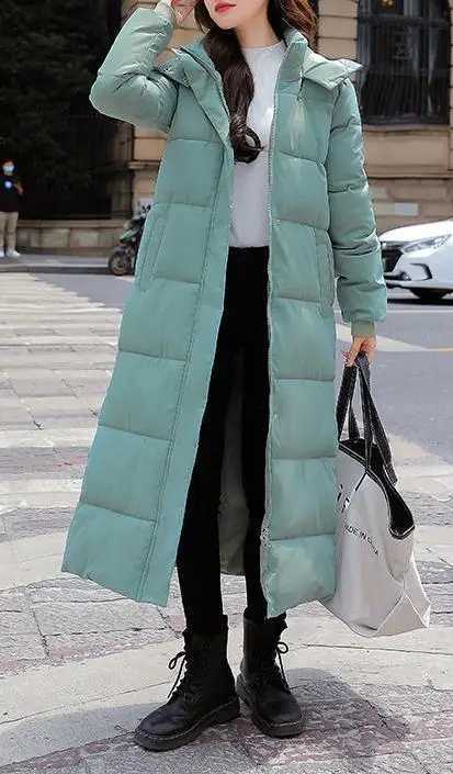 2024 Womens down Cotton Jacket Winter Thick Long Outerwear New Loose Super Long Over-Knee Cotton Coat Stylish And WarmT251201