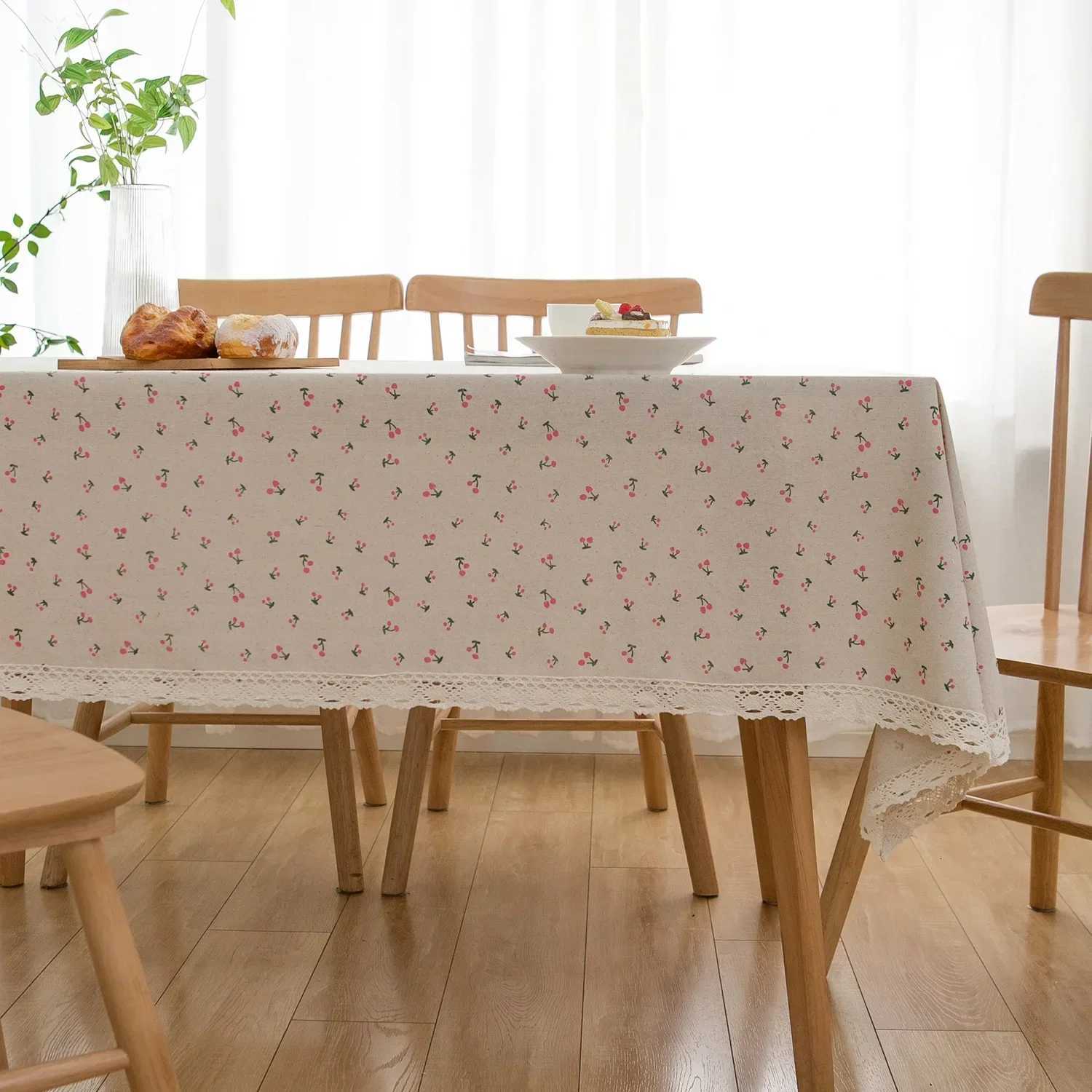 Cotton And Linen Printed Small Fresh Tablecloth Cover Cloth Fringe Lace Non-Slip Pattern Rectangular Home Decoration Outdoor Y251201
