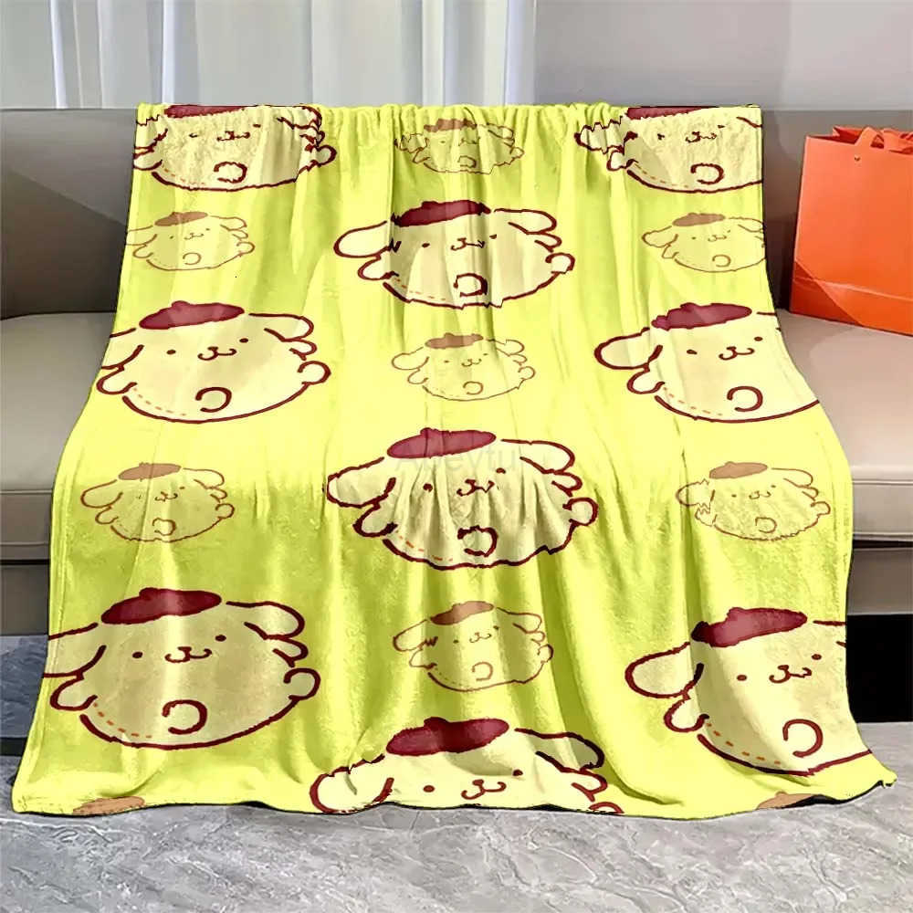 Sanrio Sanrios Pom Purin Kawaii Cartoon Flannel Fluffy Soft Blankets for Children Anime Plush Sofa Office Quilt Picnic Beach Towel H251201